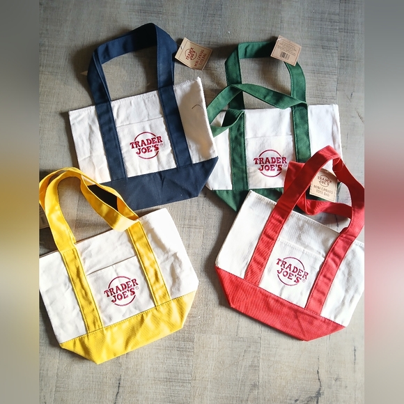Trader Joe'S Handbags - Trader Joe's Mini Tote Bag Set - Red, Yellow, Green, Blue